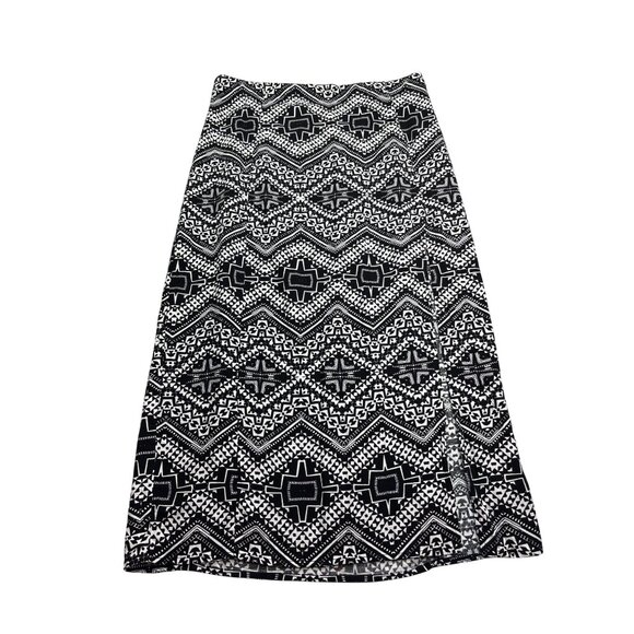 Express Straight Midi Skirt Black White Geometric Pattern M Side Slit Smocked - Picture 1 of 9